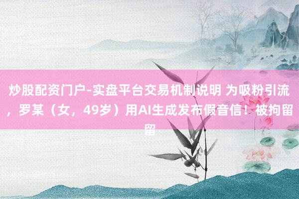 炒股配资门户-实盘平台交易机制说明 为吸粉引流，罗某（女，49岁）用AI生成发布假音信！被拘留