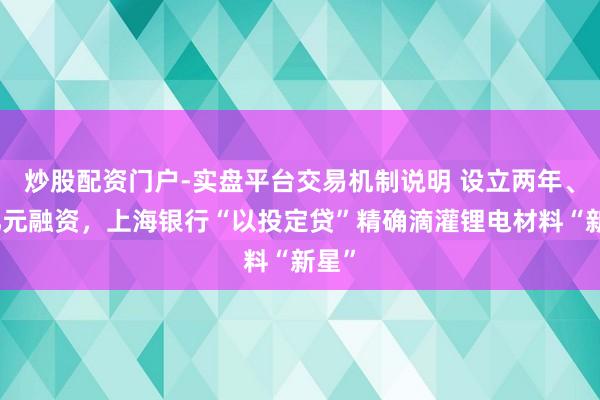 炒股配资门户-实盘平台交易机制说明 设立两年、近亿元融资，上海银行“以投定贷”精确滴灌锂电材料“新星”